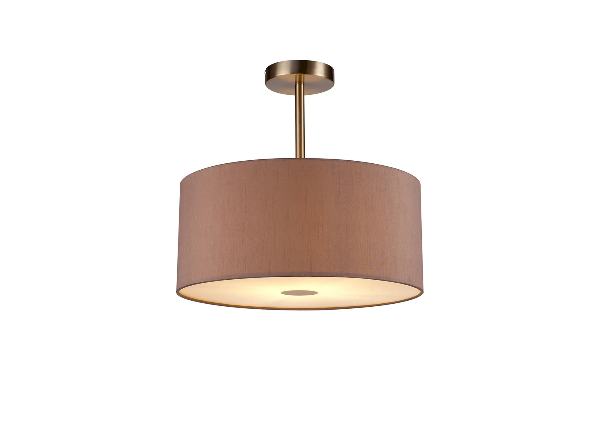 DK0257  Baymont 40cm Semi Flush 1 Light Satin Nickel, Taupe/Halo Gold, Frosted Diffuser